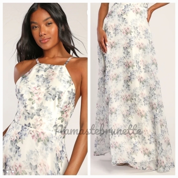 Nwt Lulu's Ivory Floral Print Backless Maxi Dress - Picture 7 of 16